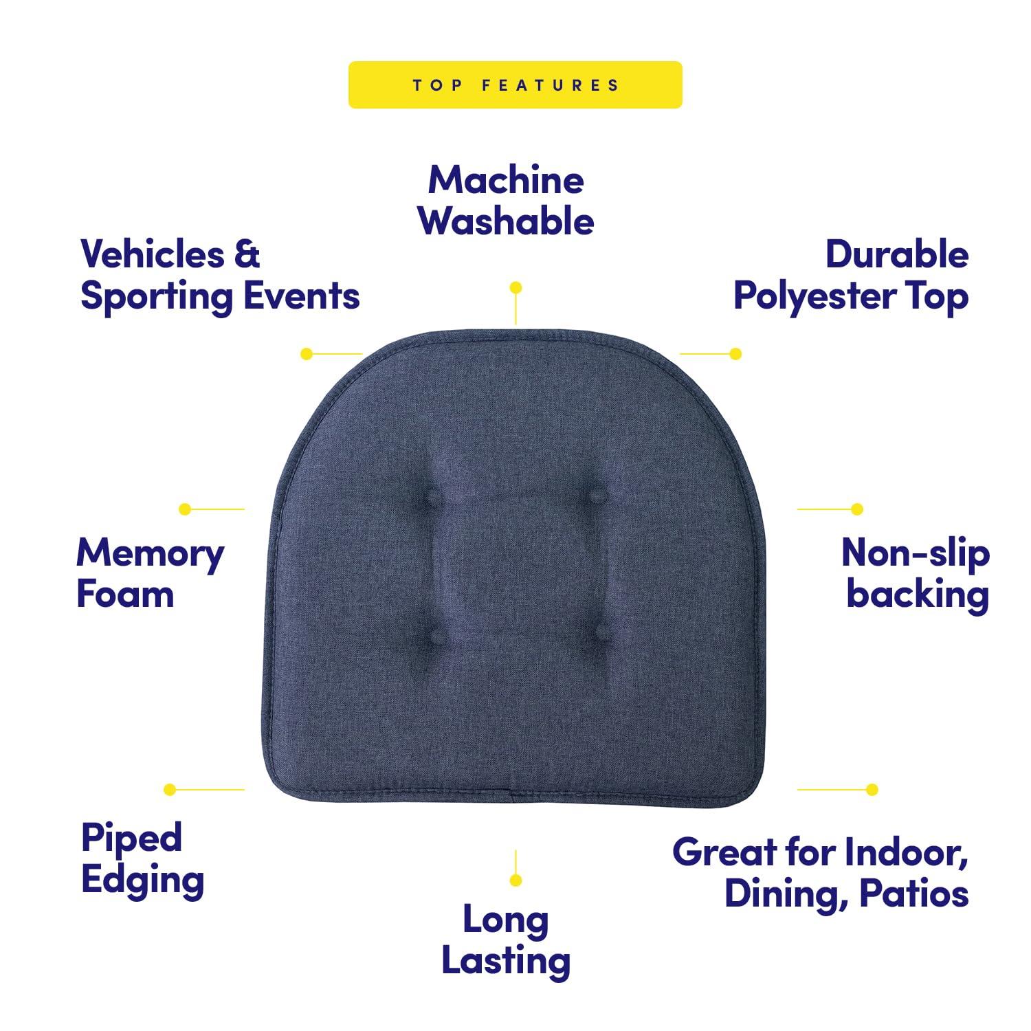 Solid Color U Shaped Memory Foam 17" x 16" Chair Cushions, Denim, 4 Pack