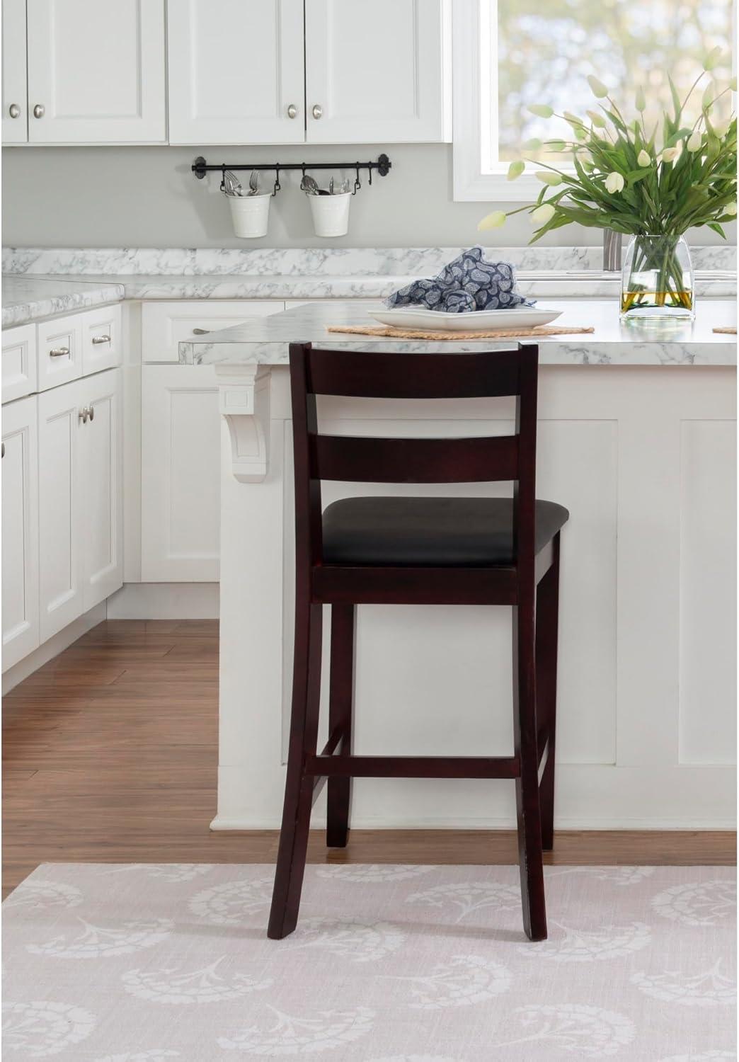 Triena Soho 24" Padded Seat Faux Leather Counter Height Barstool Hardwood/Espresso - Linon: Rubberwood Frame, Ladder-Back Design