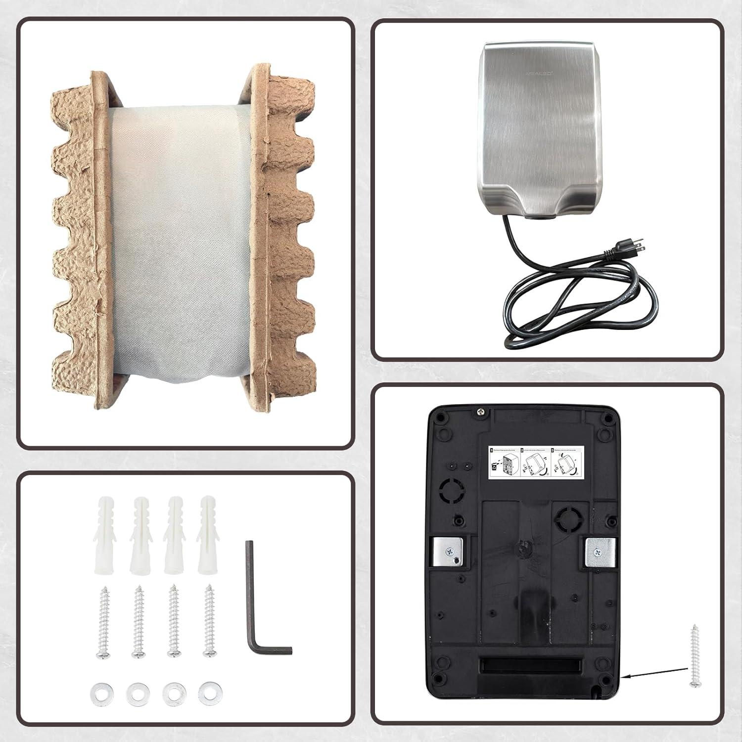 Hand Dryer for Bathroom Commerical,UL Listed and ADA Compliant Automatic Electric Plug in Hand Blower,Cold/Hot air switchable,High Speed 1000W,70dB,Brushed Stainless Steel Cover,Wall Mounted