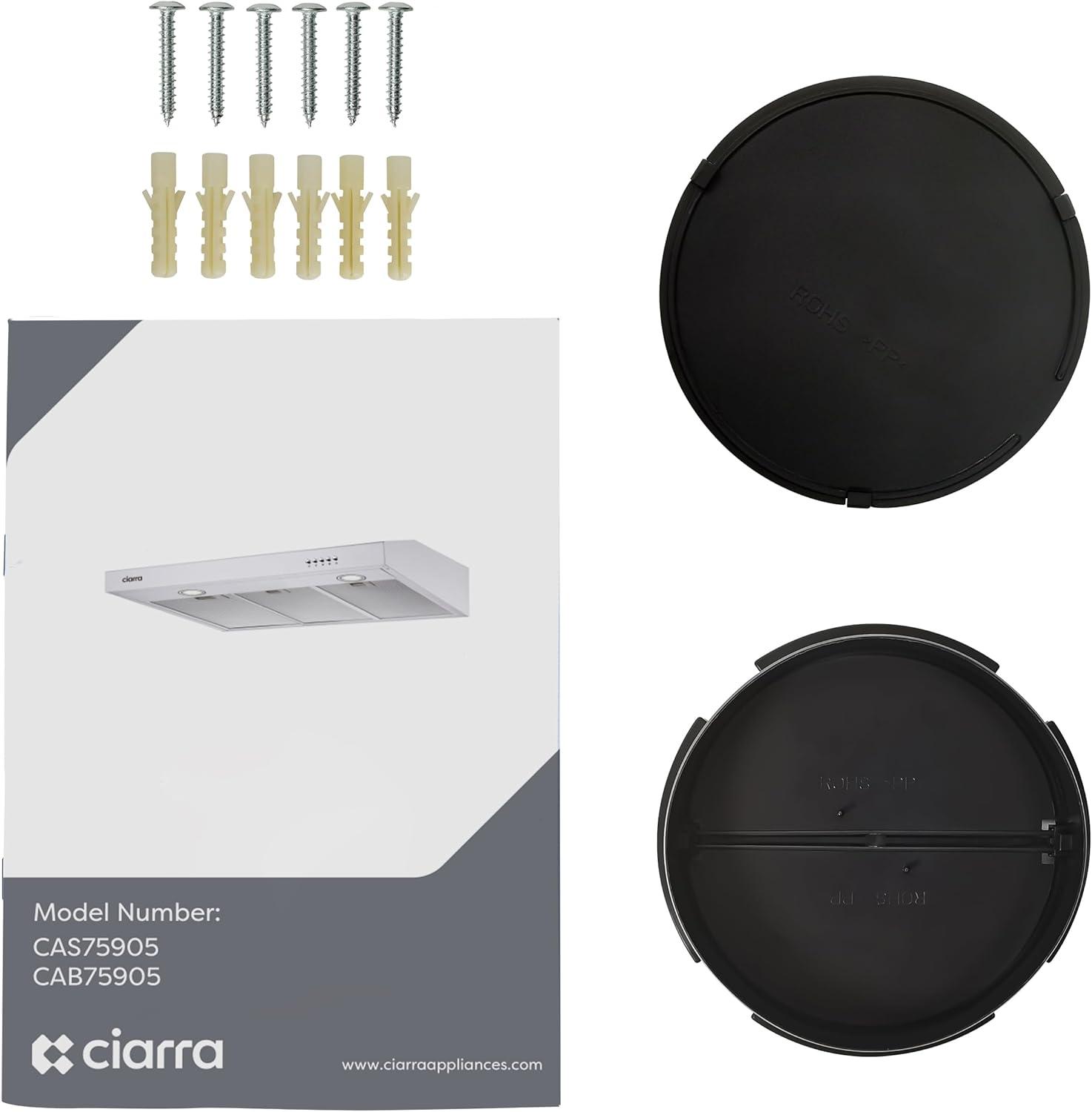 CIARRA Black Range Hood 30 inch Under Cabinet with Ductless Ducted Convertible Slim Kitchen Hood CAB90575