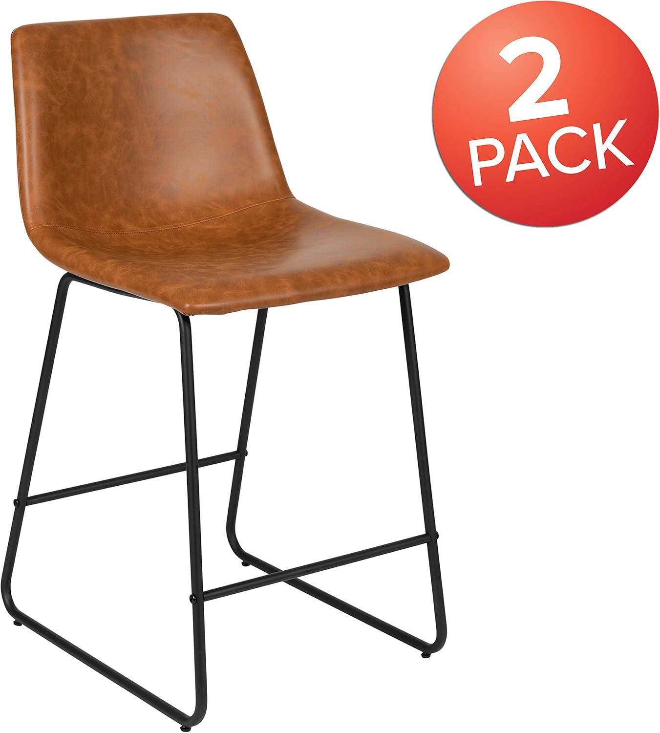 Flash Furniture 24 Inch Commercial Grade LeatherSoft Counter Height Barstools, Set of 2