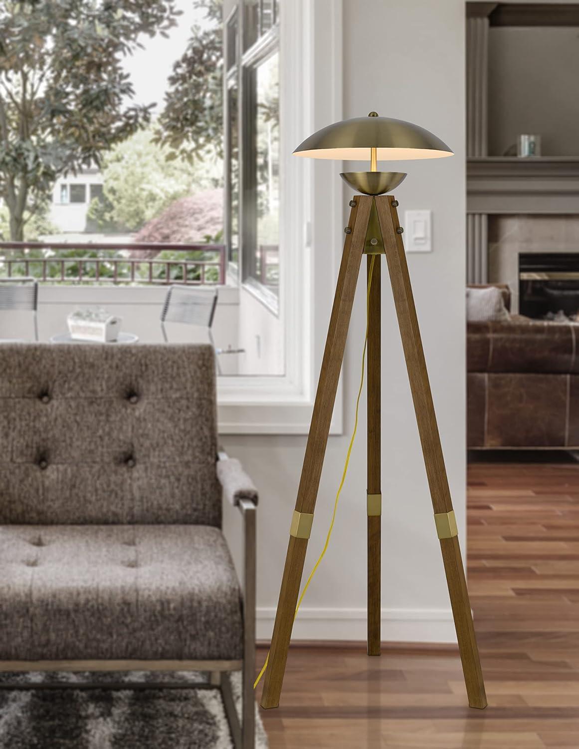 Cal Lighting Bo-3801Fl Lakeland 55" Tall Led Tripod Floor Lamp - Antique Brass / Wood