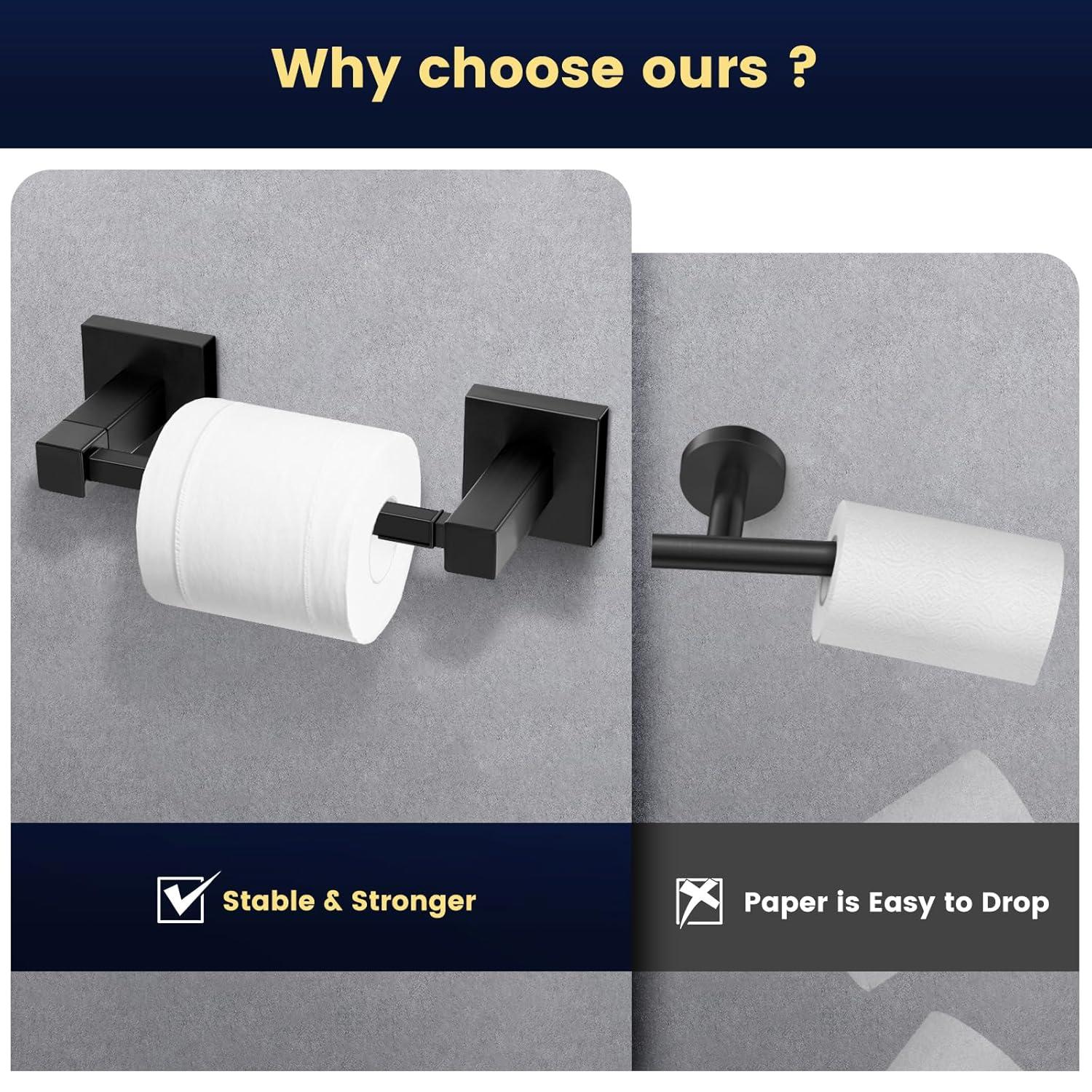 Double Post Pivoting Modern Square Toilet Paper Holder by RUACQ, Matte Black, Wall Mounted