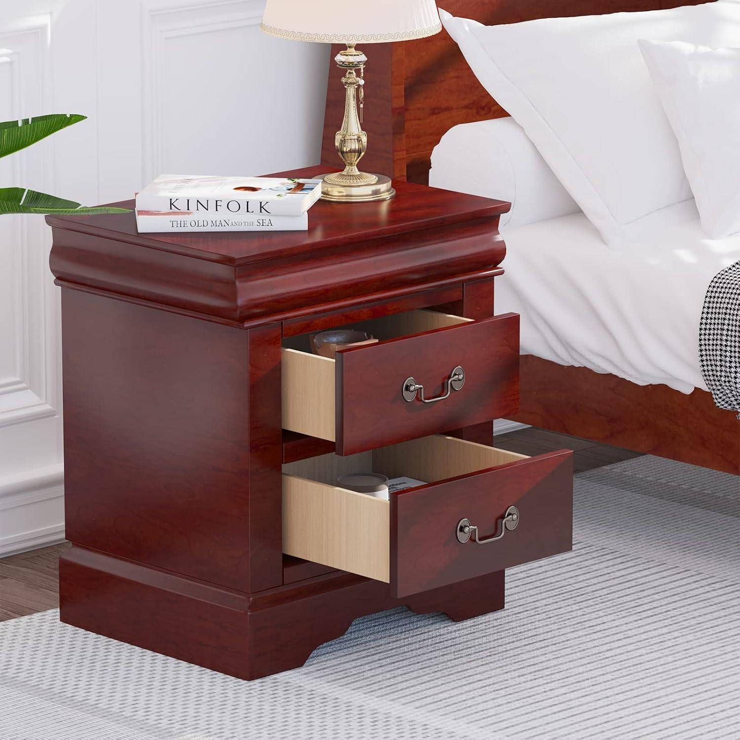 ACME Furniture Louis Philippe III 2 Drawer Bedroom Wood Chest Nightstand, Cherry