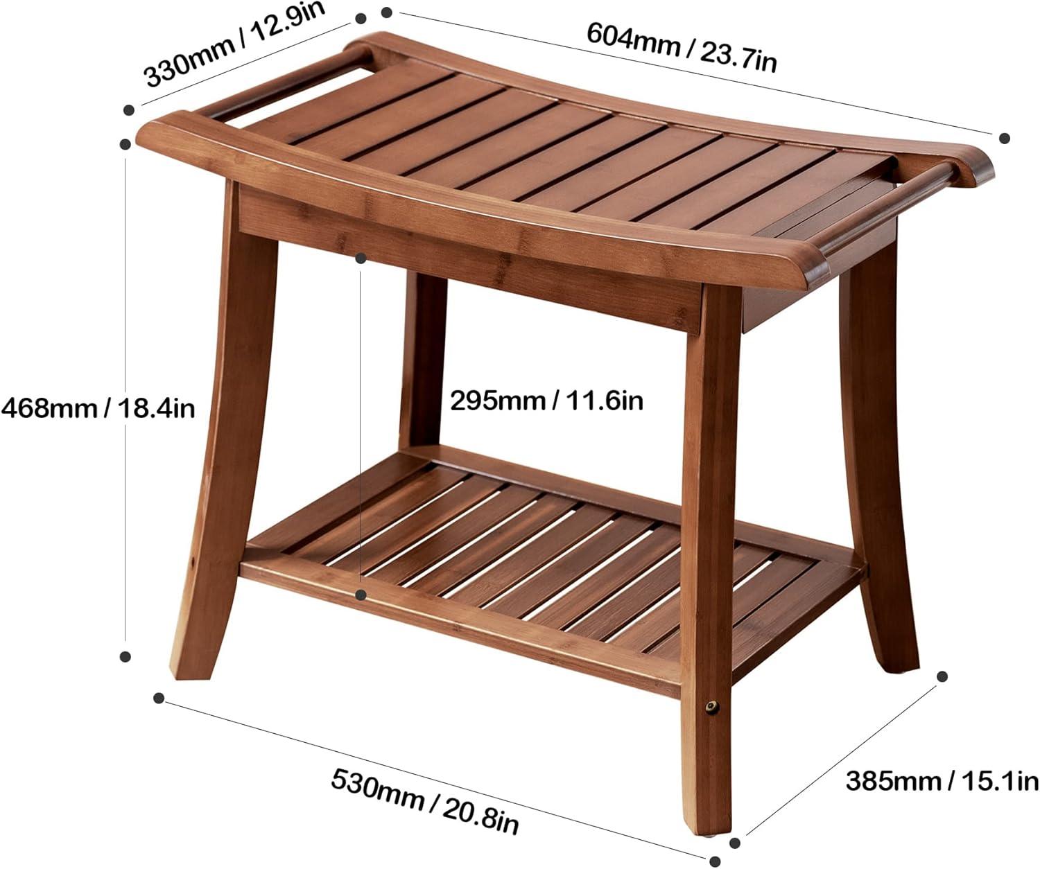 Bamboo Shower Bench Stool with Storage Shelf Waterproof Shower Chair Spa Bath Seat Excellent for Indoor Use Chestnut Brown