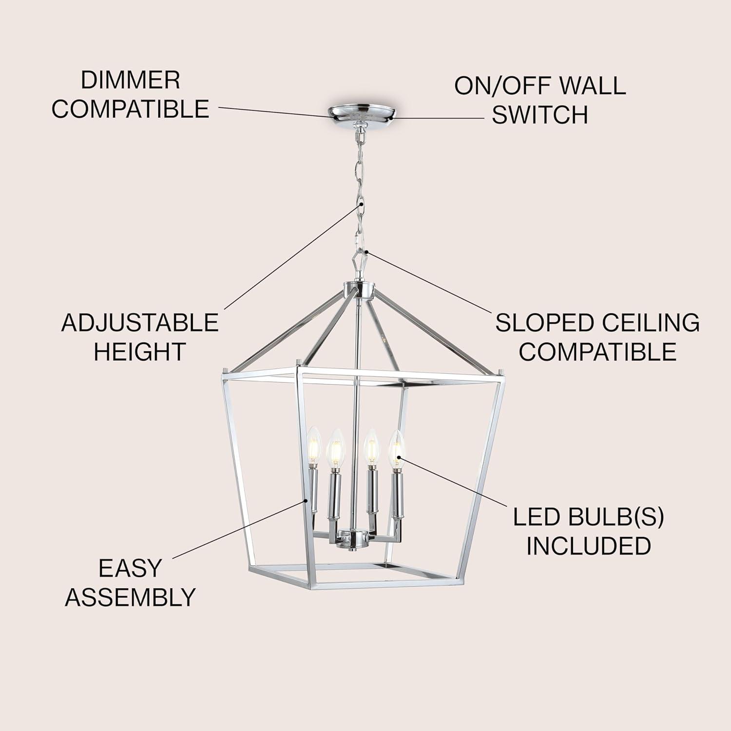 Pagoda 16" 4-Bulb Lantern Metal LED Pendant, Chrome