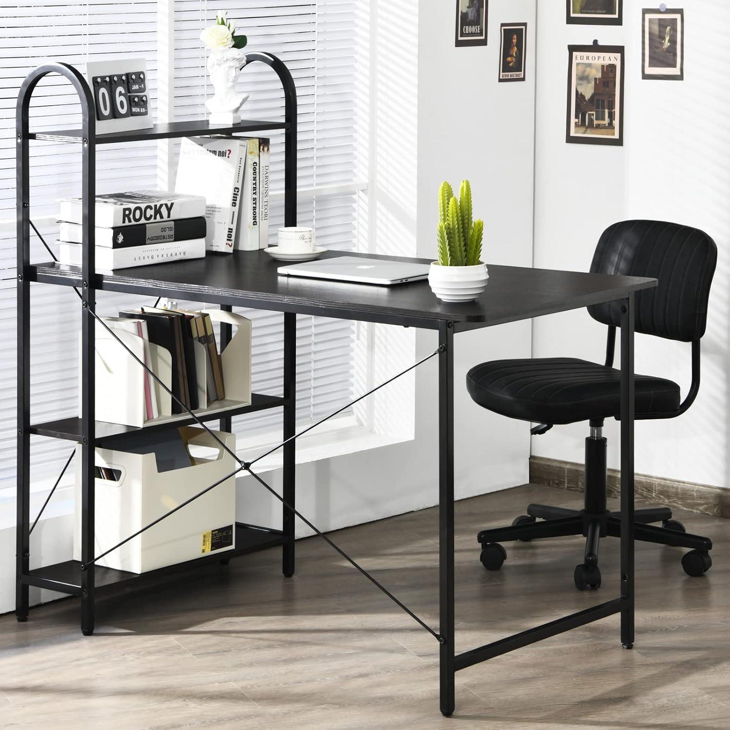Costway 48'' Reversible Computer Desk Writing Workstation w/ Storage Shelf Rustic Brown