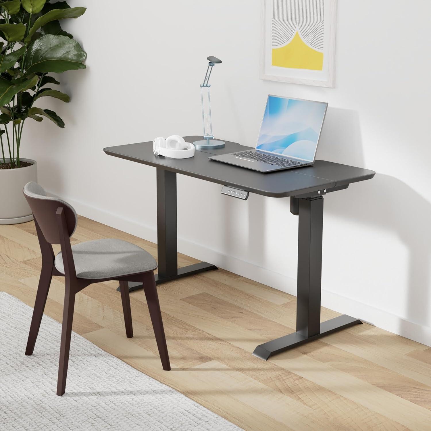 Black Adjustable Height Standing Desk with Engineered Wood Top, 48" x 24"