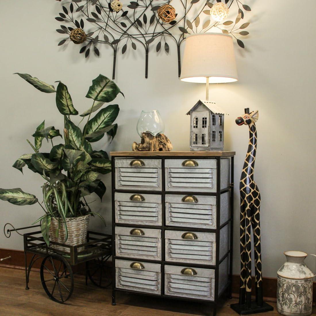 Hand-Carved 36-Inch Tall Black and Beige Wooden Giraffe Statue