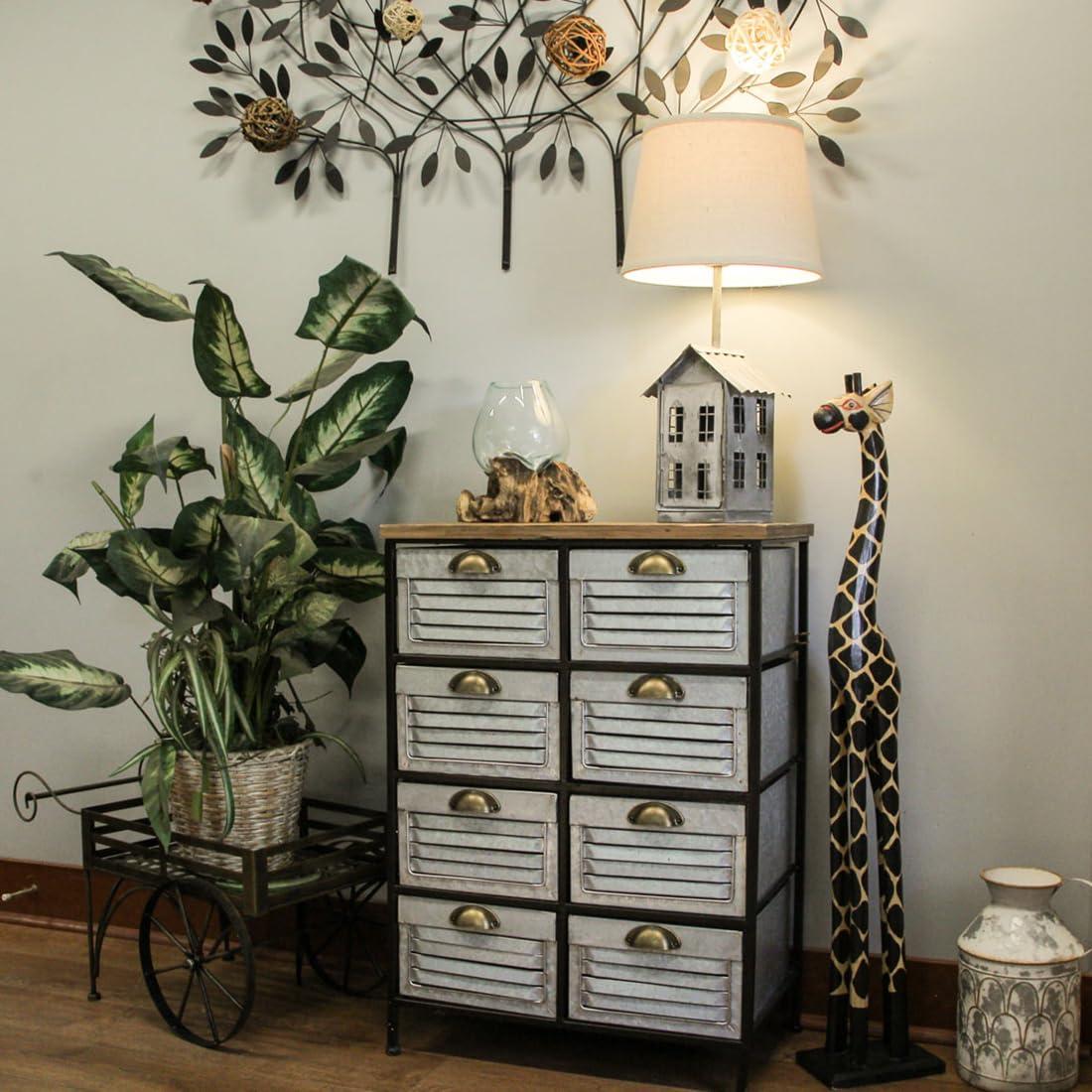 Hand-Carved 36-Inch Tall Black and Beige Wooden Giraffe Statue