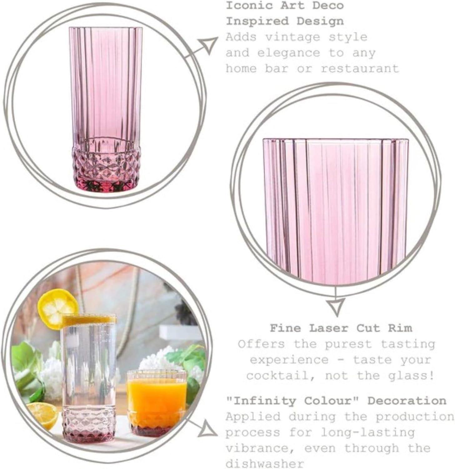 Bormioli Rocco America '20s 16.25 oz Cooler Glass, Set of 6 - Lilac Rose