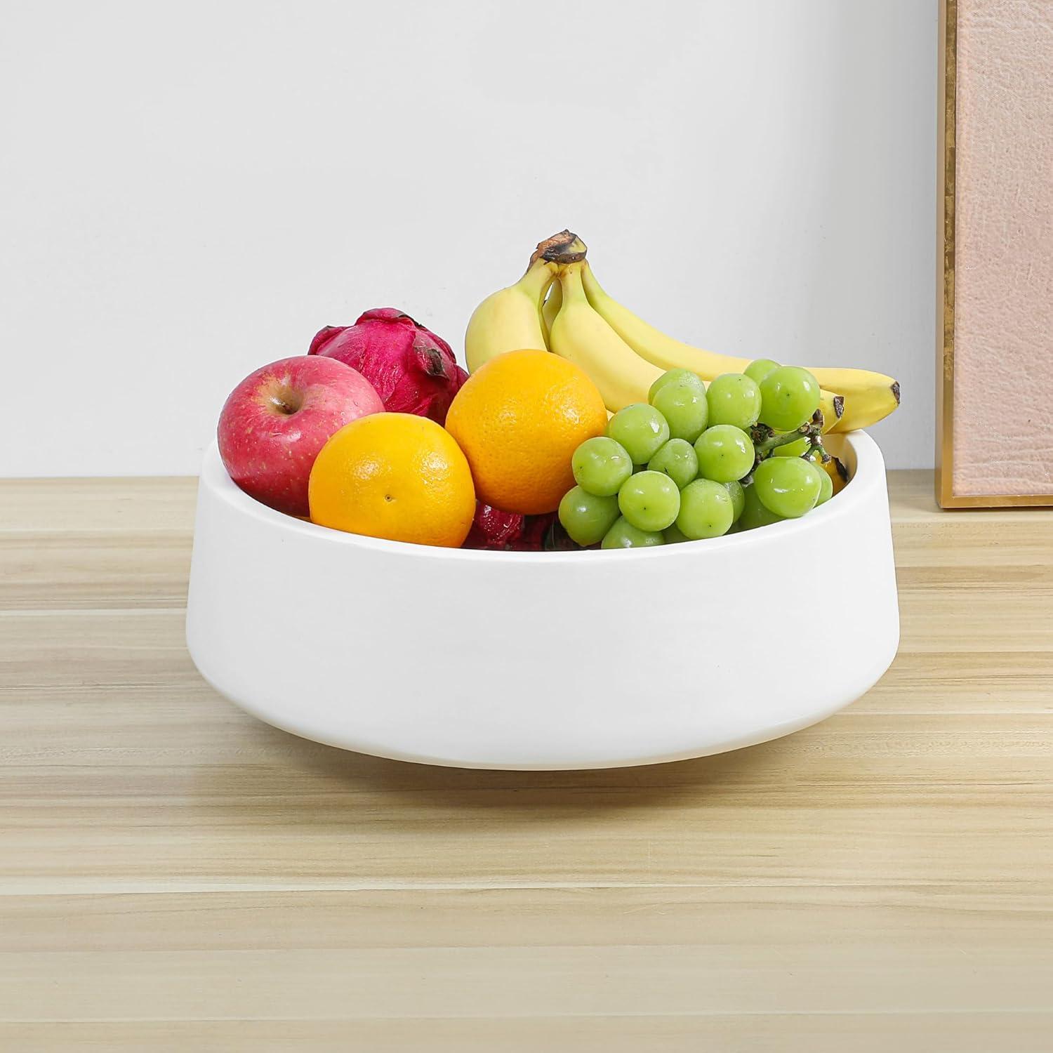 Large White Fruit Bowl for Kitchen Counter, 14.2-inch Diameter Large Wooden Fruit Bowl, Pedestal Bowl, Fruit Bowls, Decorative Bowls