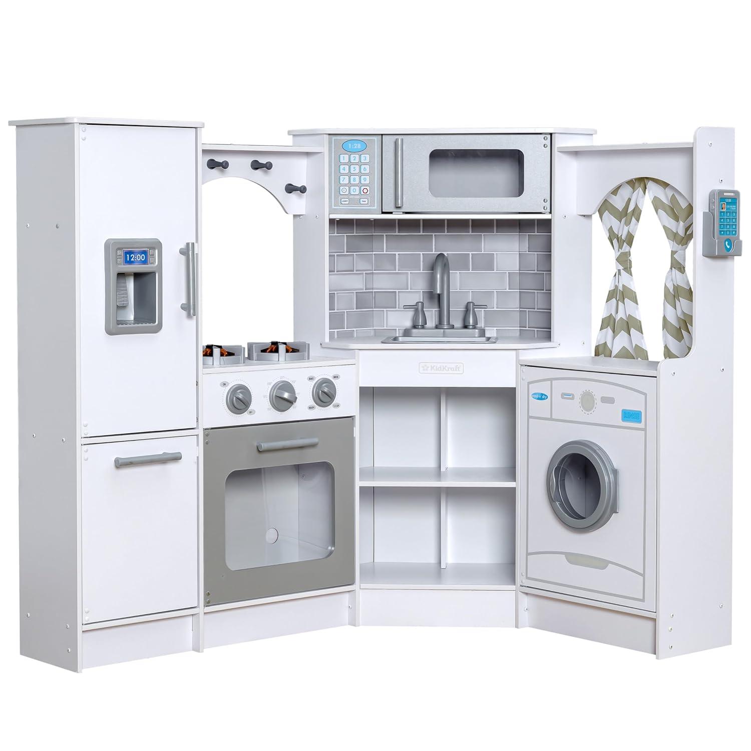 KidKraft Ultimate Corner Play Kitchen with Lights & Sounds - White with 1 Piece Accessory Play Set