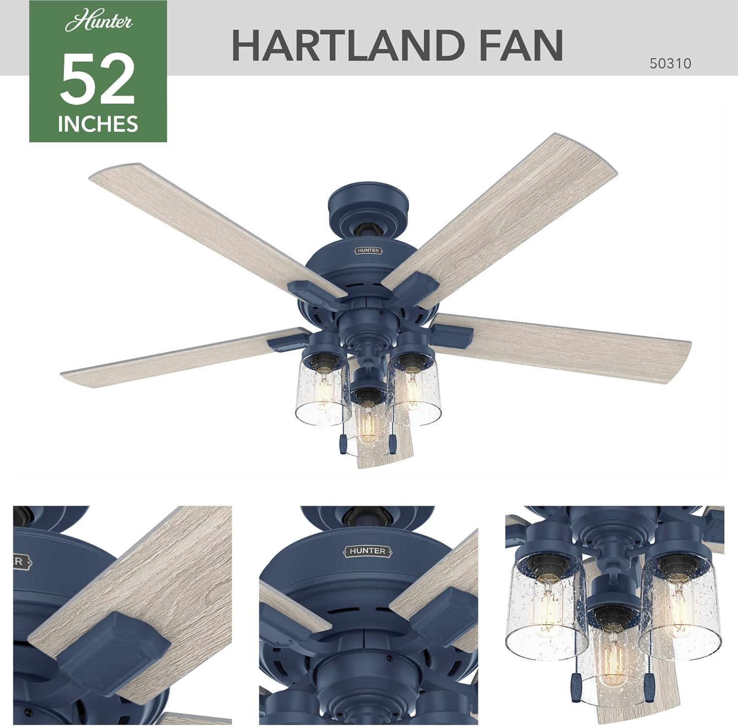 52" Hartland 5 - Blade Standard Ceiling Fan with Pull Chain and Light Kit Included