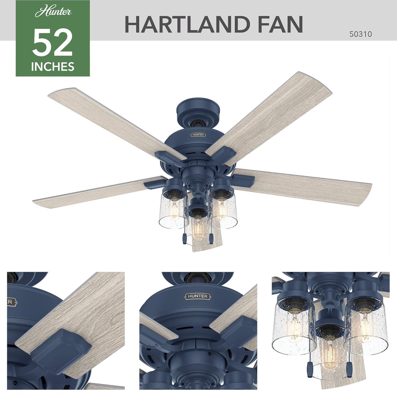 52" Hartland 5 - Blade Standard Ceiling Fan with Pull Chain and Light Kit Included