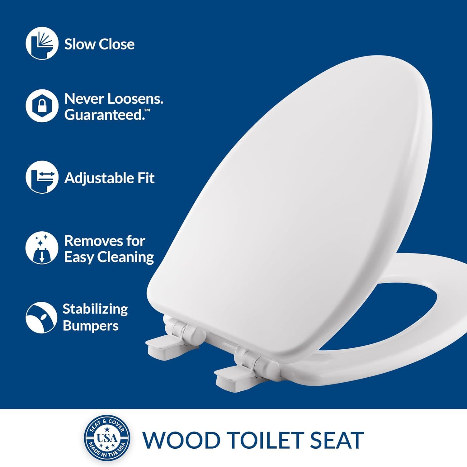 Mayfair by Bemis Alesio Enameled Wood Toilet Seat Removes for Easy Cleaning and Never Loosens White