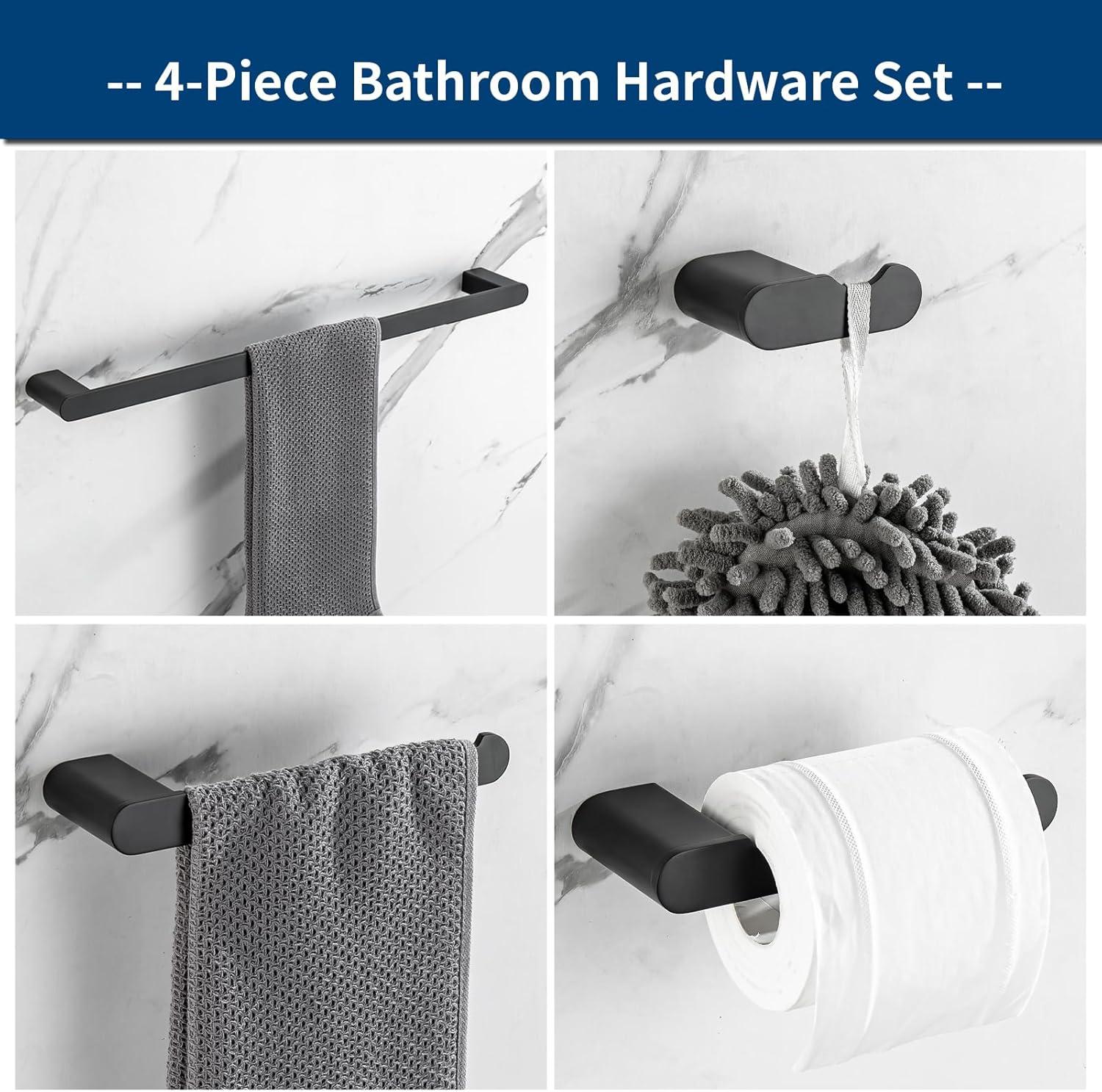 Matte Black 4-Piece Stainless Steel Bathroom Hardware Set