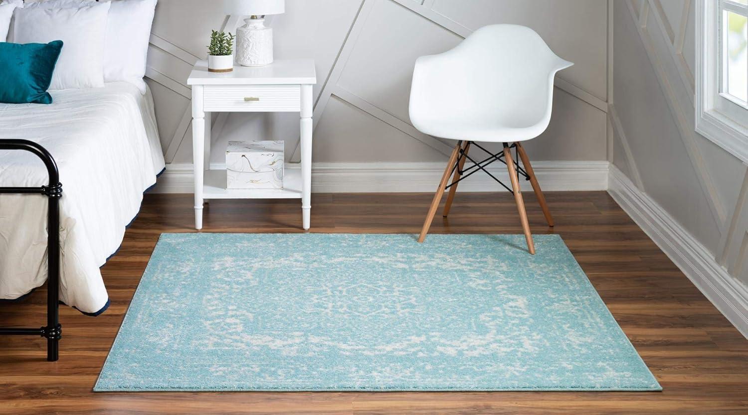 Aqua Medallion Square Synthetic Easy Care Rug