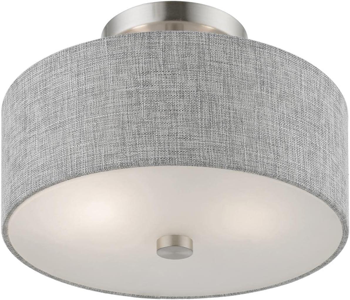 Livex Lighting Dakota 2 - Light Semi-Flush Mount in  Brushed Nickel/Shiny White