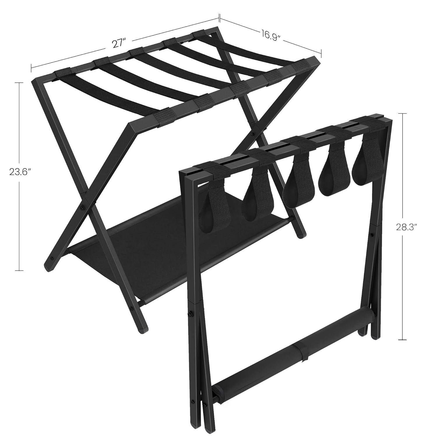 BINO Luggage Rack For Guest Room, Suitcase Stand With Storage Shelf, Steel Frame, Foldable For Easy Storage, Hotel, Bedroom, Black