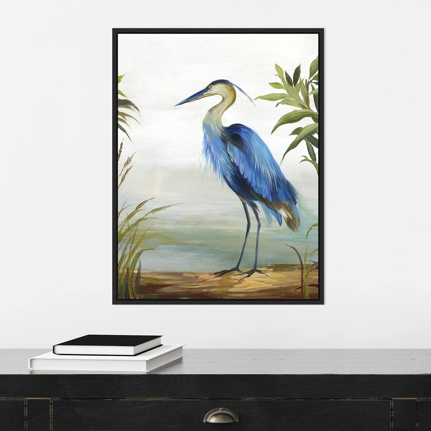Amanti Art Blue Heron by Aimee Wilson Canvas Wall Art Print Framed 18" x 24" in Sylvie Black