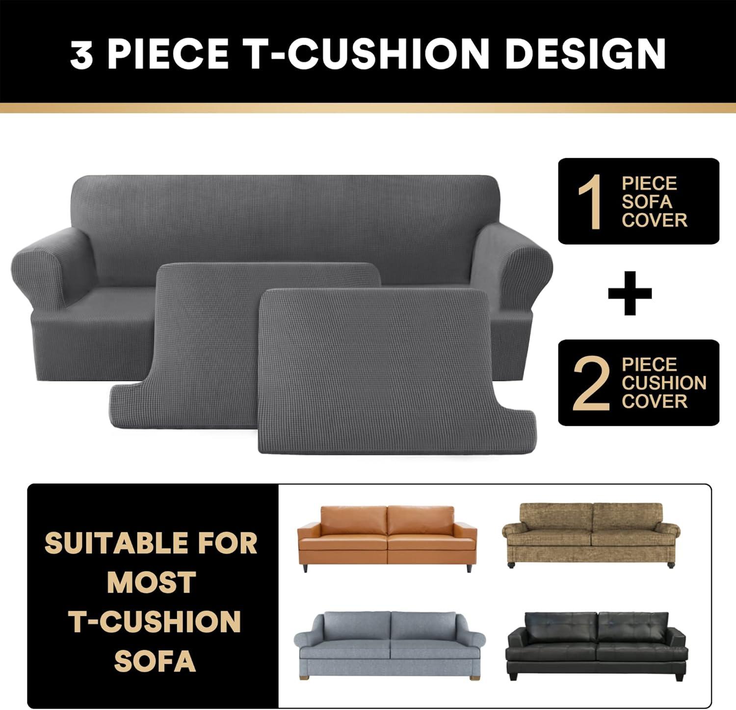 Gray Stretch T Cushion Loveseat Sofa Cover