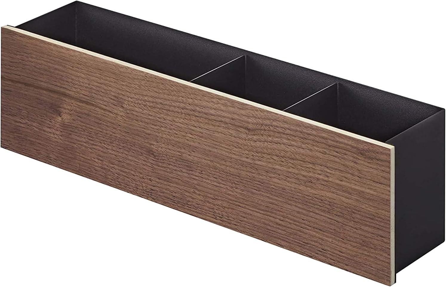 Large Walnut and Steel Desk Organizer with Dividers