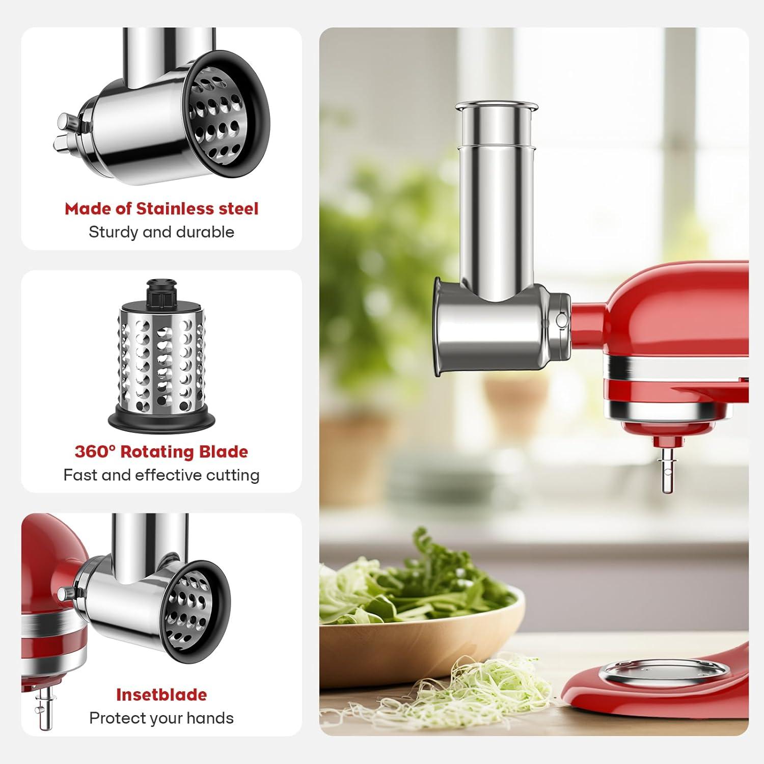 Meat Grinder & Stainless Steel Slicer Shredder Attachment for KitchenAid Stand Mixer, Meat Grinder for Kitchenaid Mixer with Sausage Stuffer Tubes, Cheese Grater Attachment for Kitchenaid Stand Mixer