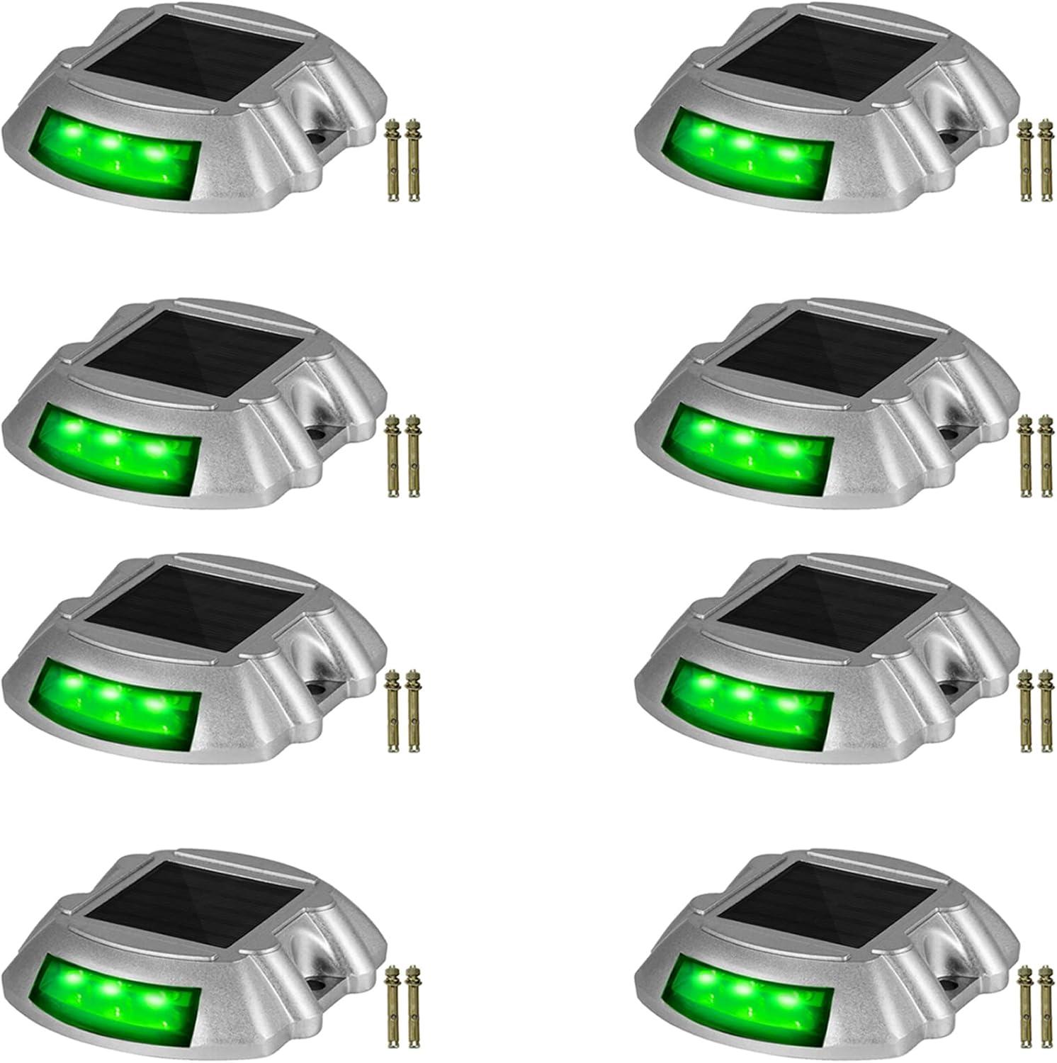 Happybuy Solar Driveway Lights - 8 Pack with Switch Button, Wireless Deck Lights - 6 LEDs for Path, Garden, Walkway & Sidewalk - Bright Green
