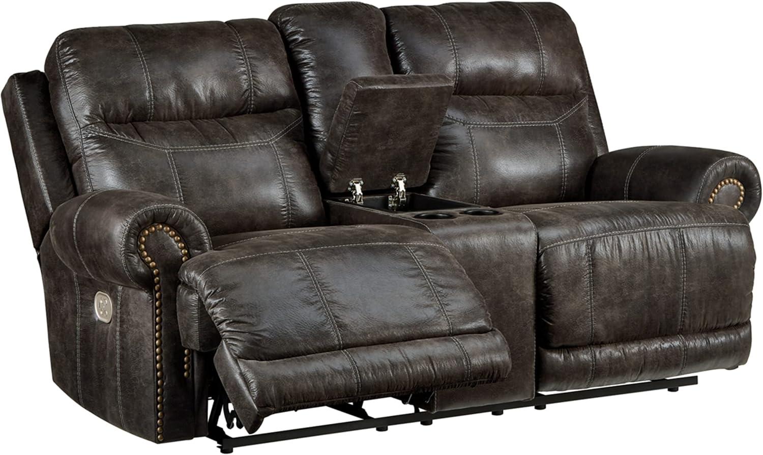 Ashley Furniture Grearview Faux Leather Power Reclining Loveseat in Charcoal