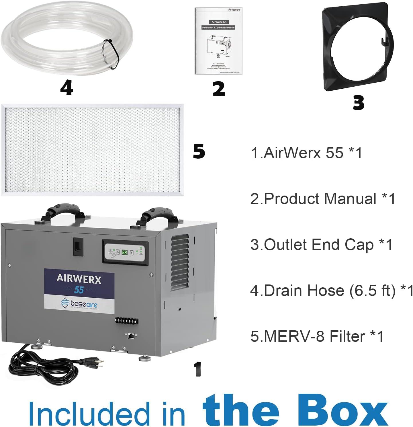 BaseAire AirWerx 55 Gray Commercial Dehumidifier with Humidistat