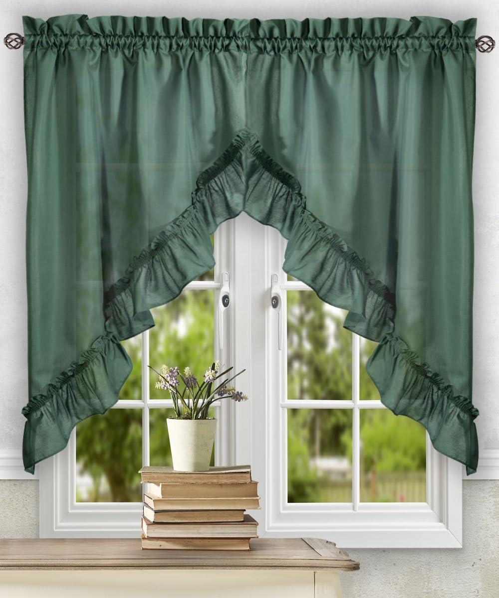 Ellis Stacey 1.5" Rod Pocket High Quality Fabric Solid Color Window Ruffled Swag 60"x38" Sage