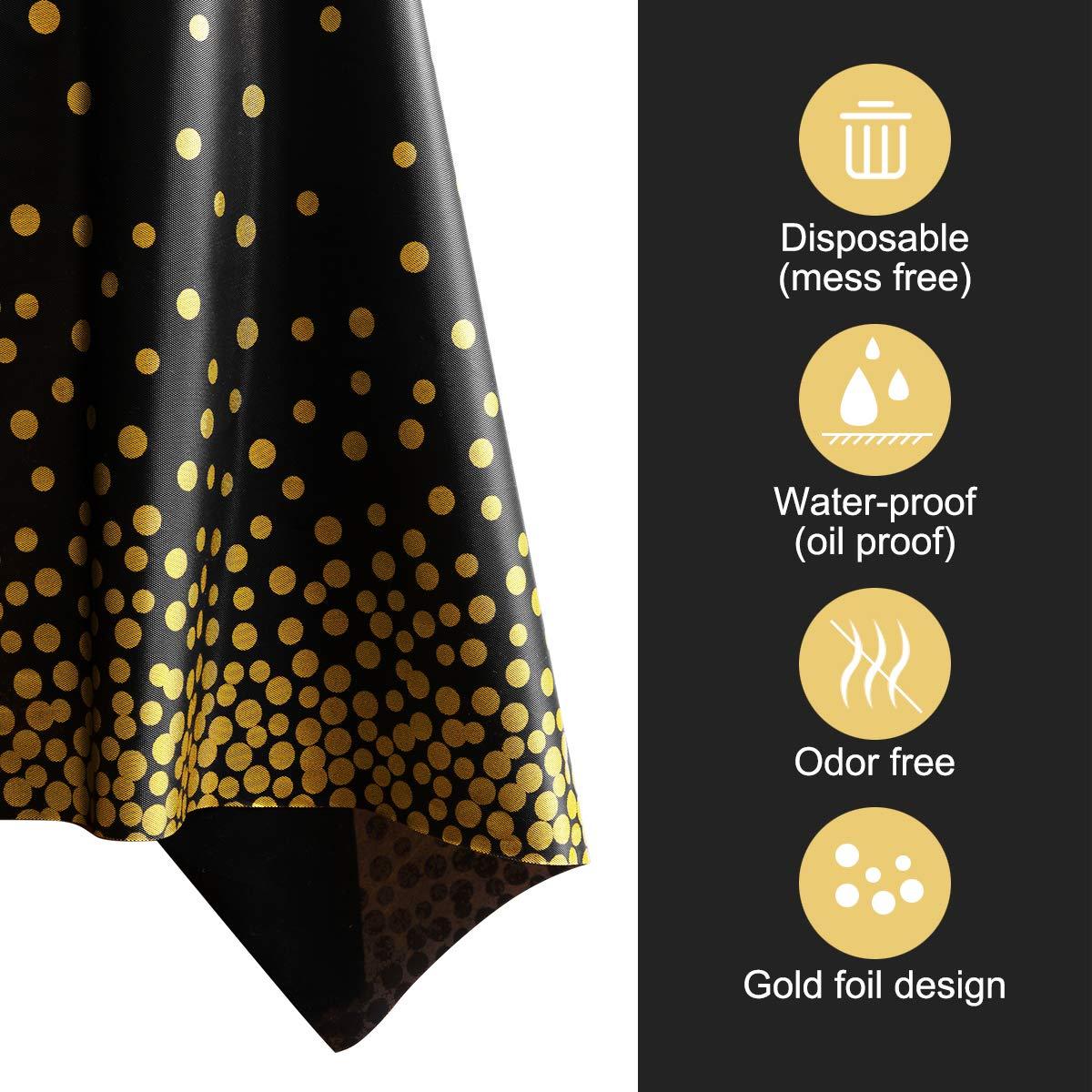 HOMIX Black and Gold Plastic Tablecloths for Rectangle Tables, 6 Pack Disposable Party Table Cloths, Gold Dot Table Covers with 30 Balloons for Birthday, Graduation, Cocktail Parties 54" x 108"