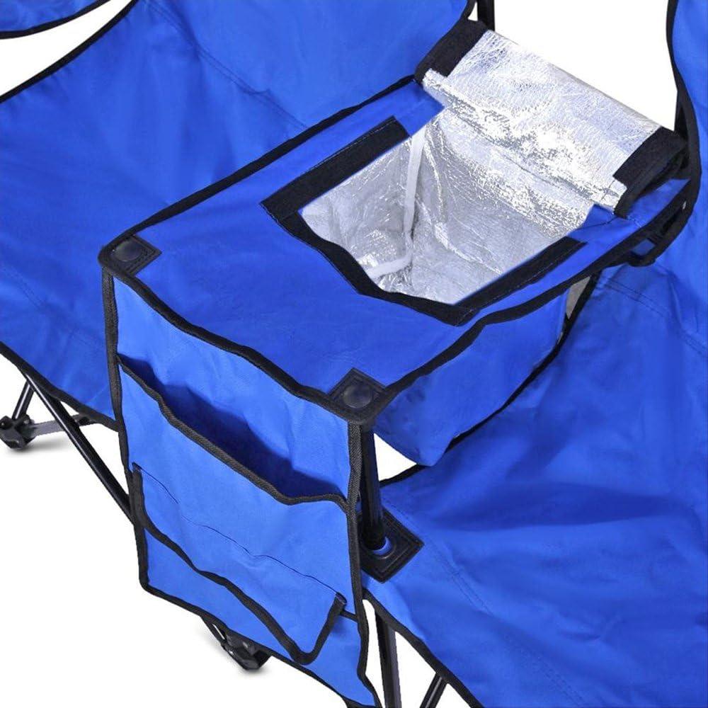 GoTeam Portable Double Folding Chair w/Removable Umbrella, Cooler Bag and Carry Case - Blue