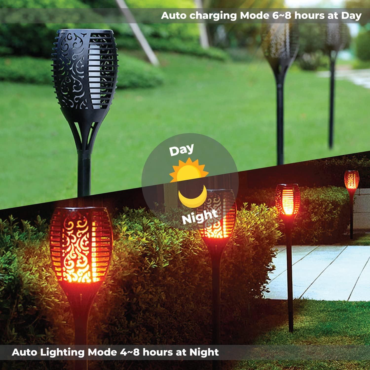 XODO FL1 Solar Outdoor Lights, 4-PK Solar Torch with Flickering Flames, Path-Way