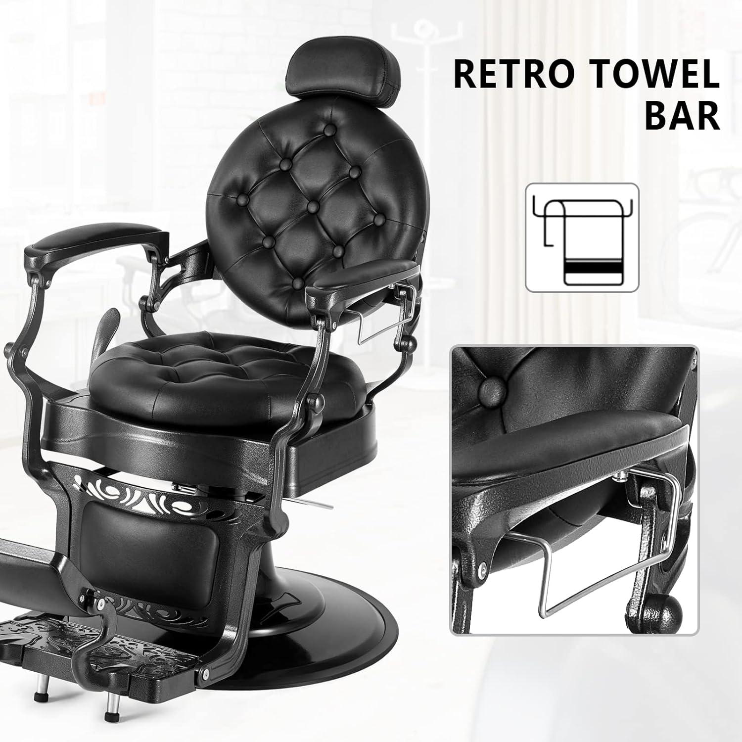 OmySalon Vintage Barber Chair All Purpose Heavy Duty, Hydraulic Recline Salon Beauty Styling Chair Retro, 360 Degree Swivel for Hair Stylist Tattoo