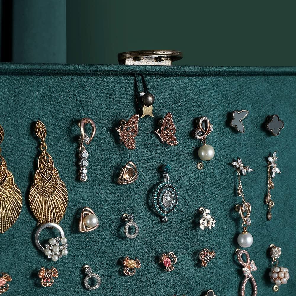 Women Jewelry Box Lockable 3 Layers Large Jewelry Organizer Storage Case for Earrings Necklaces Rings Bracelets,Green Display Jewel Holder (Green)