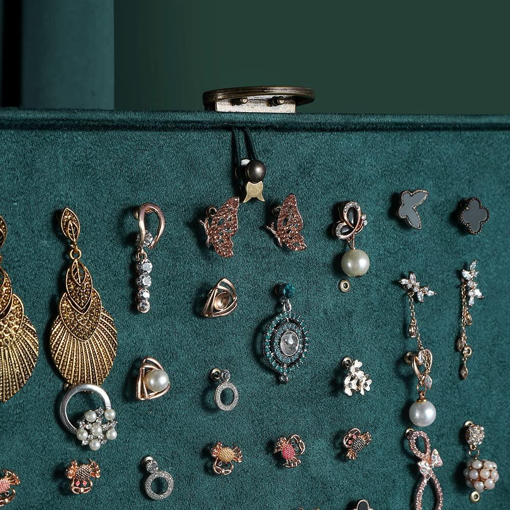 Women Jewelry Box Lockable 3 Layers Large Jewelry Organizer Storage Case for Earrings Necklaces Rings Bracelets,Green Display Jewel Holder (Green)