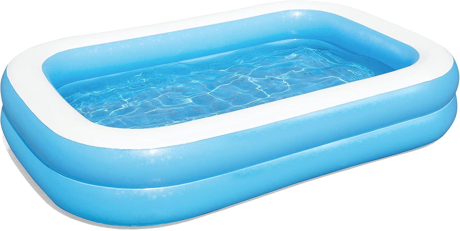 Blue and White Vinyl Rectangular Inflatable Pool