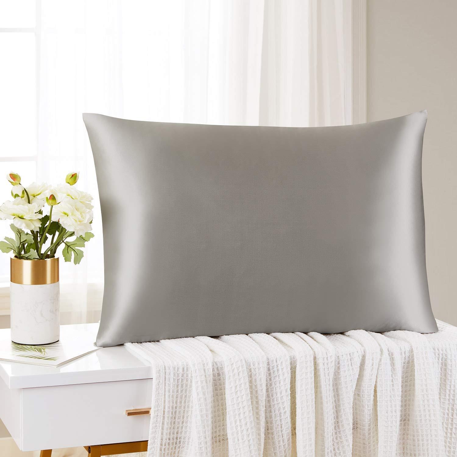 Mellanni Mulberry Silk Collection 19 Momme Light Gray Silk Pillowcase, Body 20"x54"