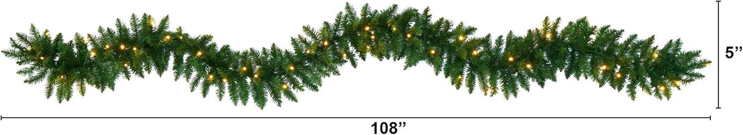 Nearly Natural 9’ Christmas Pine Artificial Garland with 50 Warm White LEDs Lights