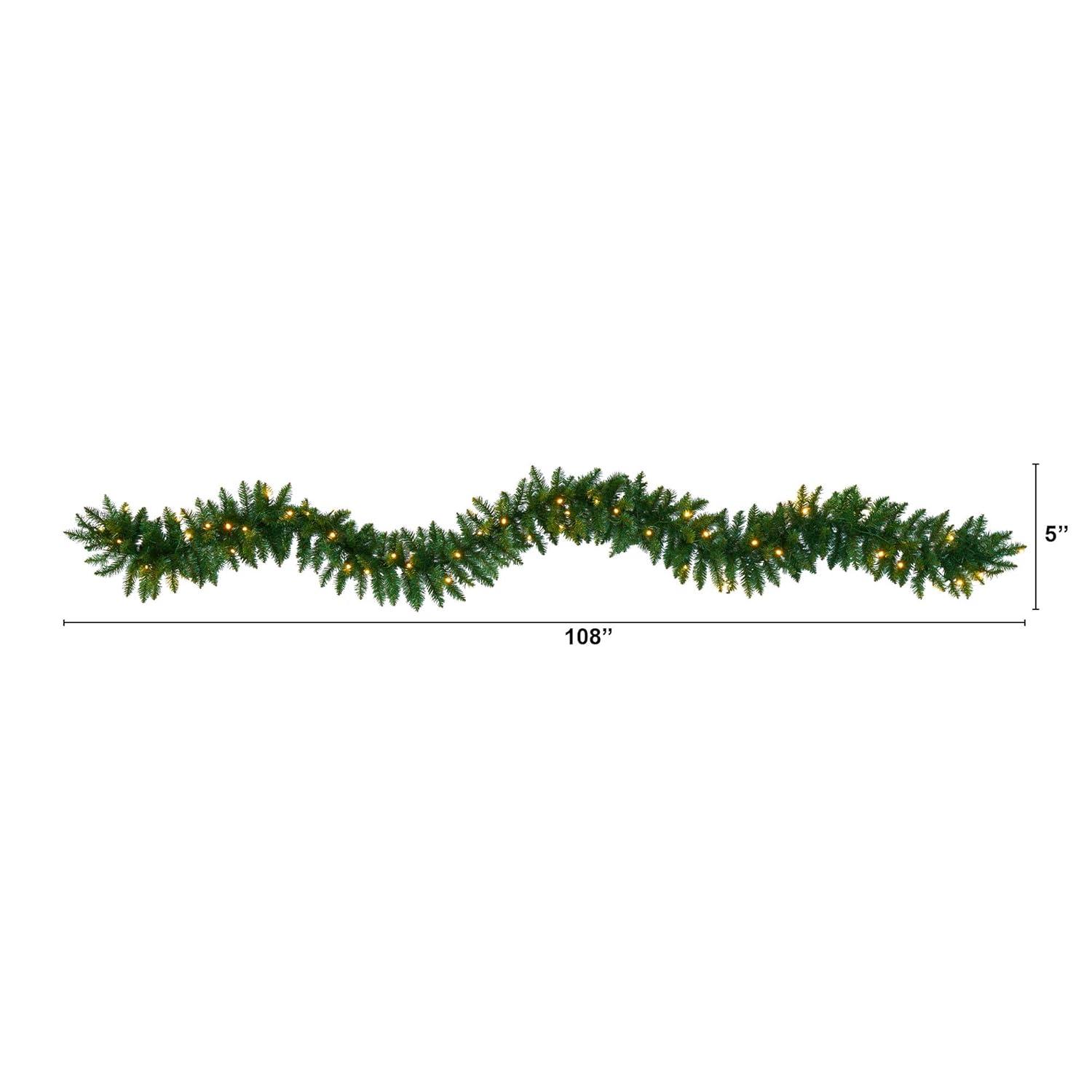 Nearly Natural 9’ Christmas Pine Artificial Garland with 50 Warm White LEDs Lights