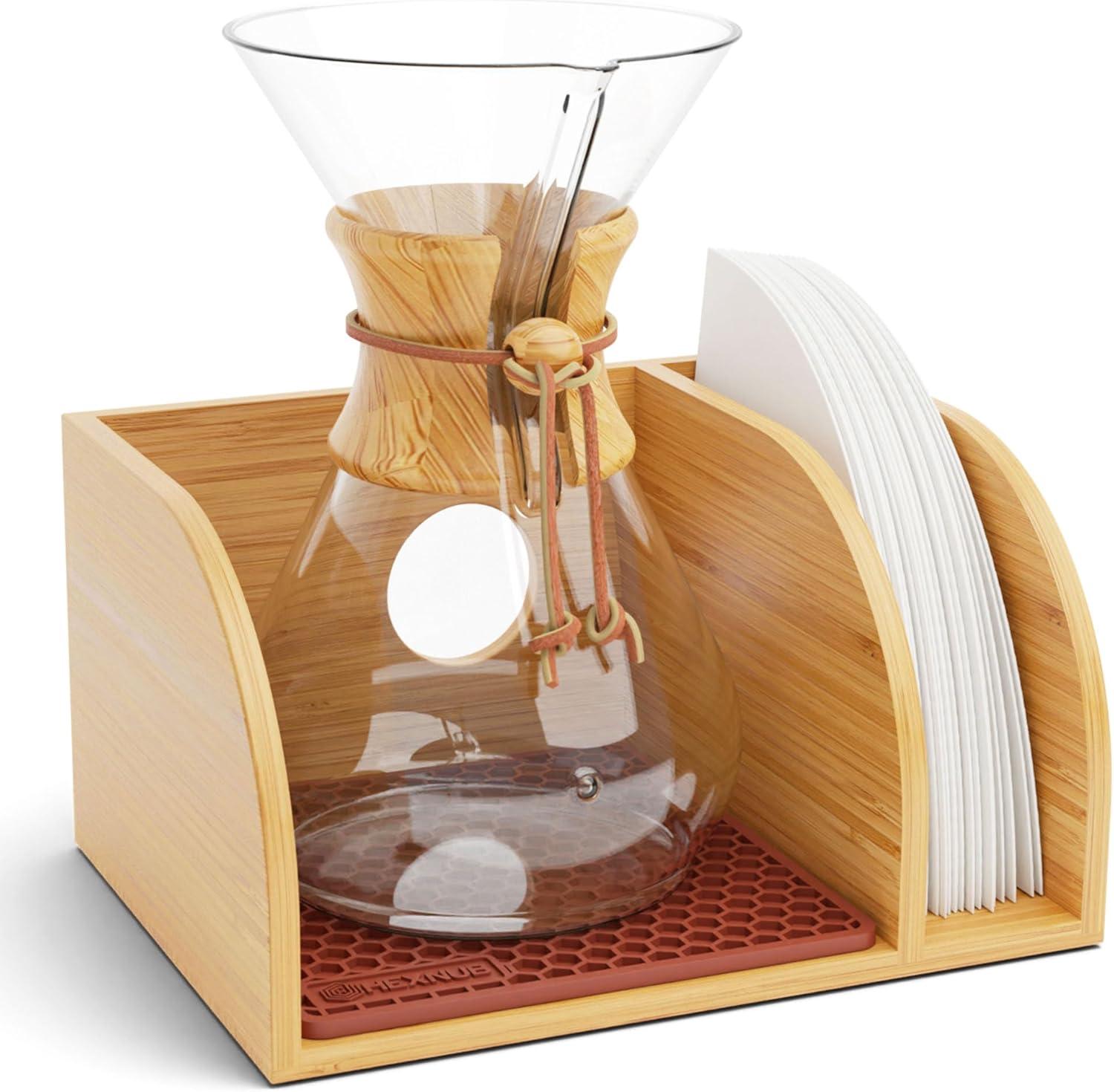 HEXNUB Bamboo Caddy for Chemex, Bodum, Cosori Pour Over Coffee Makers - Cork Mat