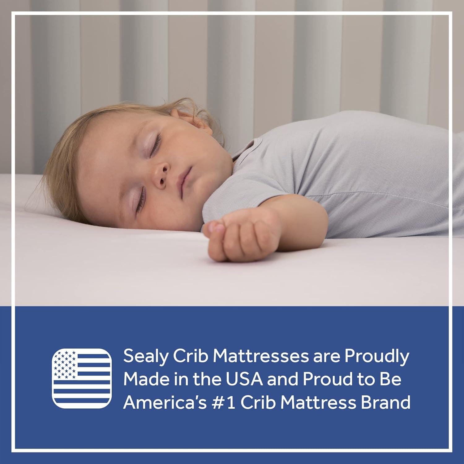 Sealy Baby Premium Firm Hypoallergenic Baby Crib Mattress & Toddler Bed Mattress, Waterproof Baby Mattress, 150 Coils, Air Quality Certified, 52"x28"