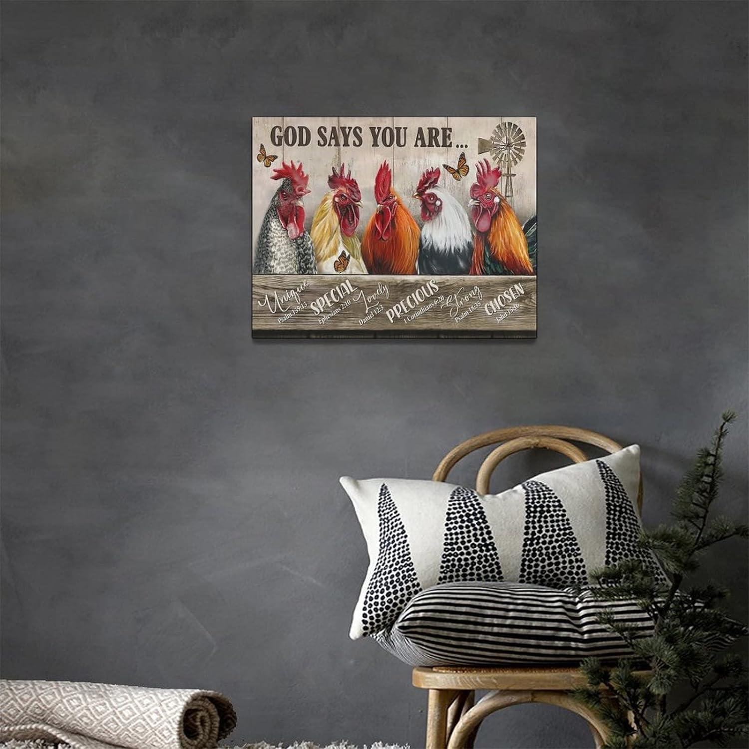 Farmhouse Rooster Canvas Wall Art with Inspirational Quotes