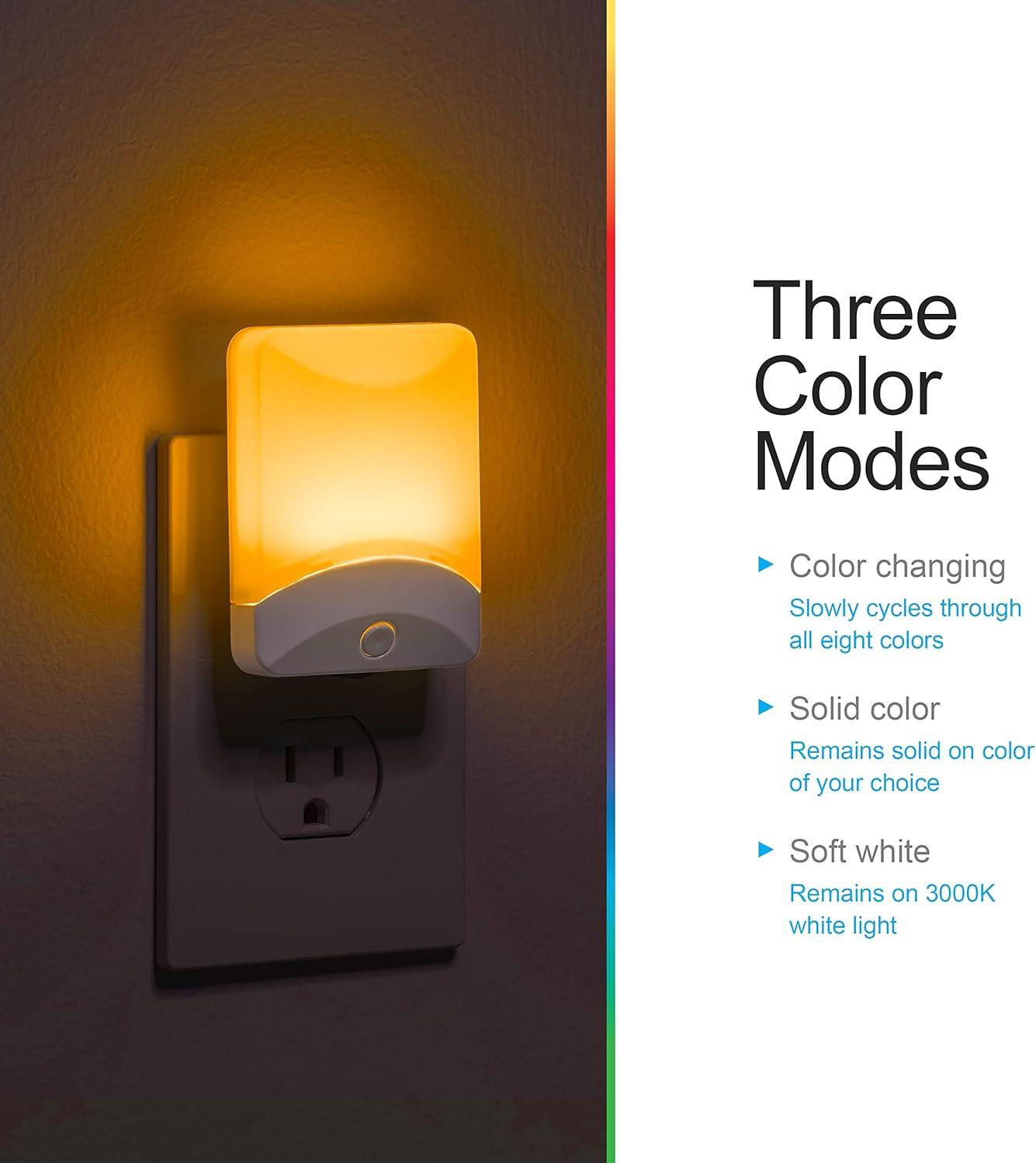 GE Color-Changing LED Night Lights, 2 Pack, Three Lighting Modes, Light-Sensing, 3.1 in