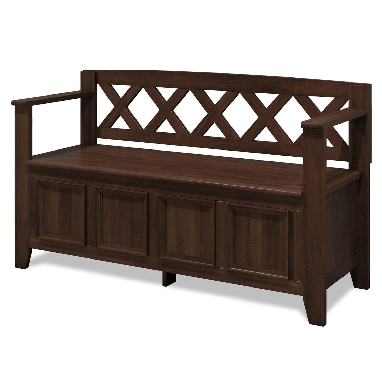 Simpli Home Amherst 48"W Solid Wood Entryway Storage Bench with Lift-Top Lid and Dual Compartments