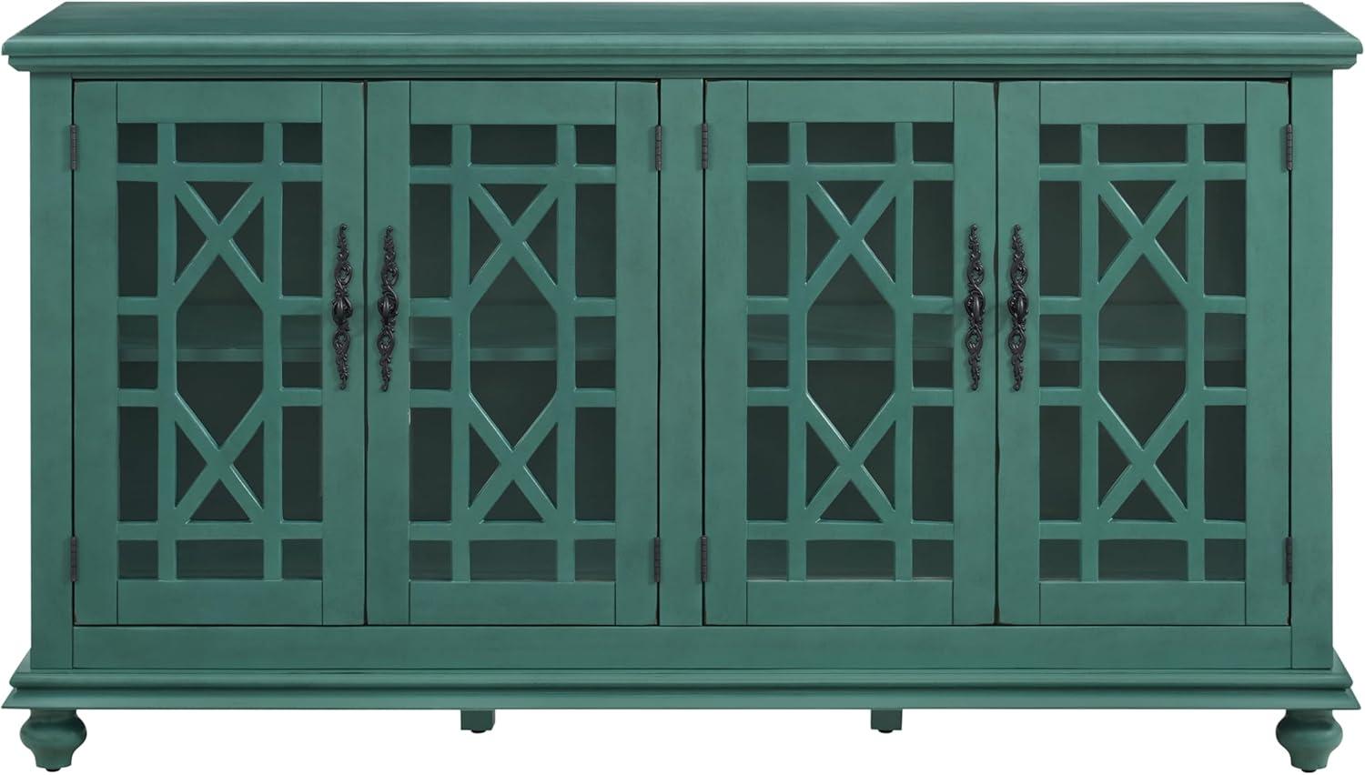 Teal 63" TV Stand with Glass Cabinet Doors