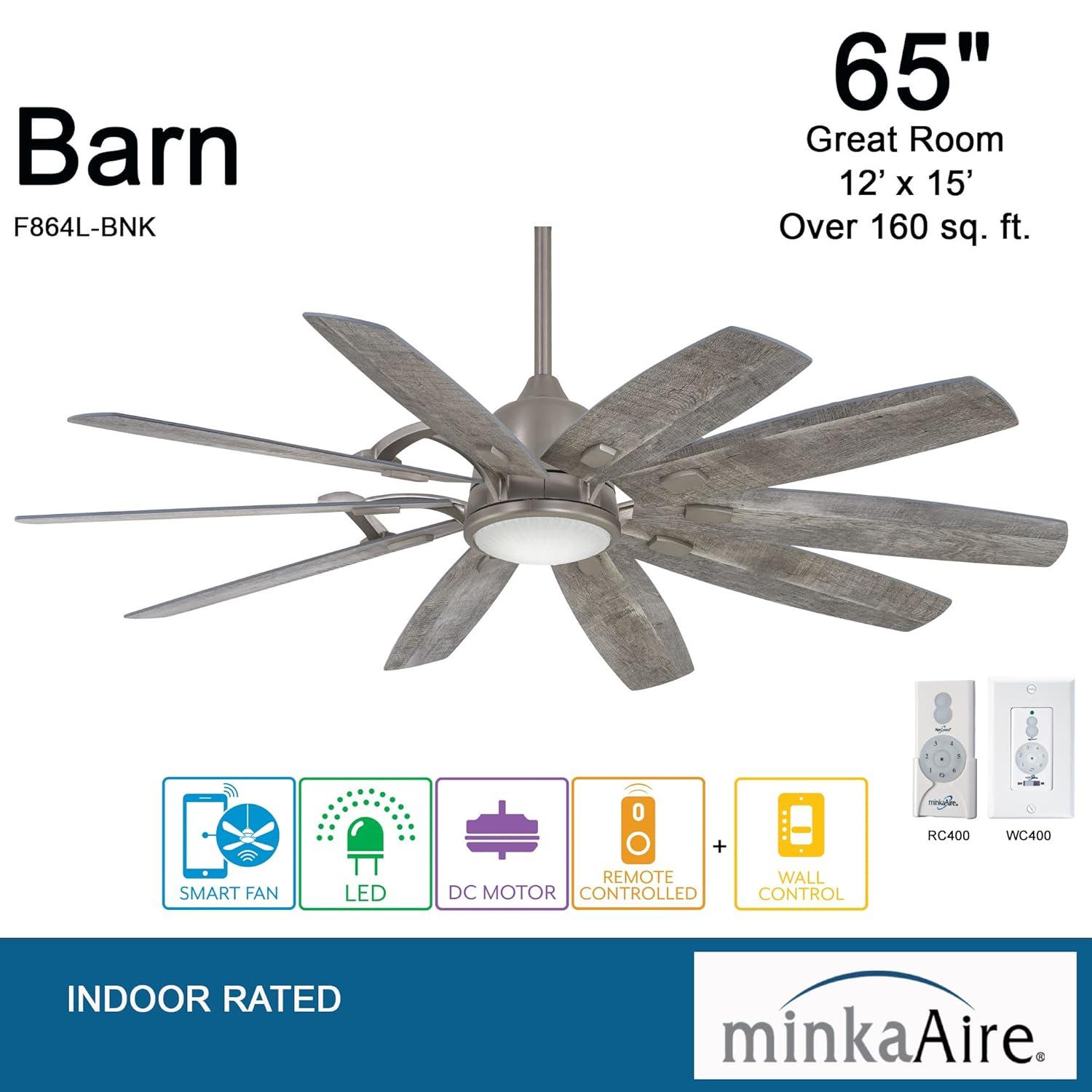 65" Barn 10 - Blade LED Smart Standard Ceiling Fan with Remote Control and Light Kit Included