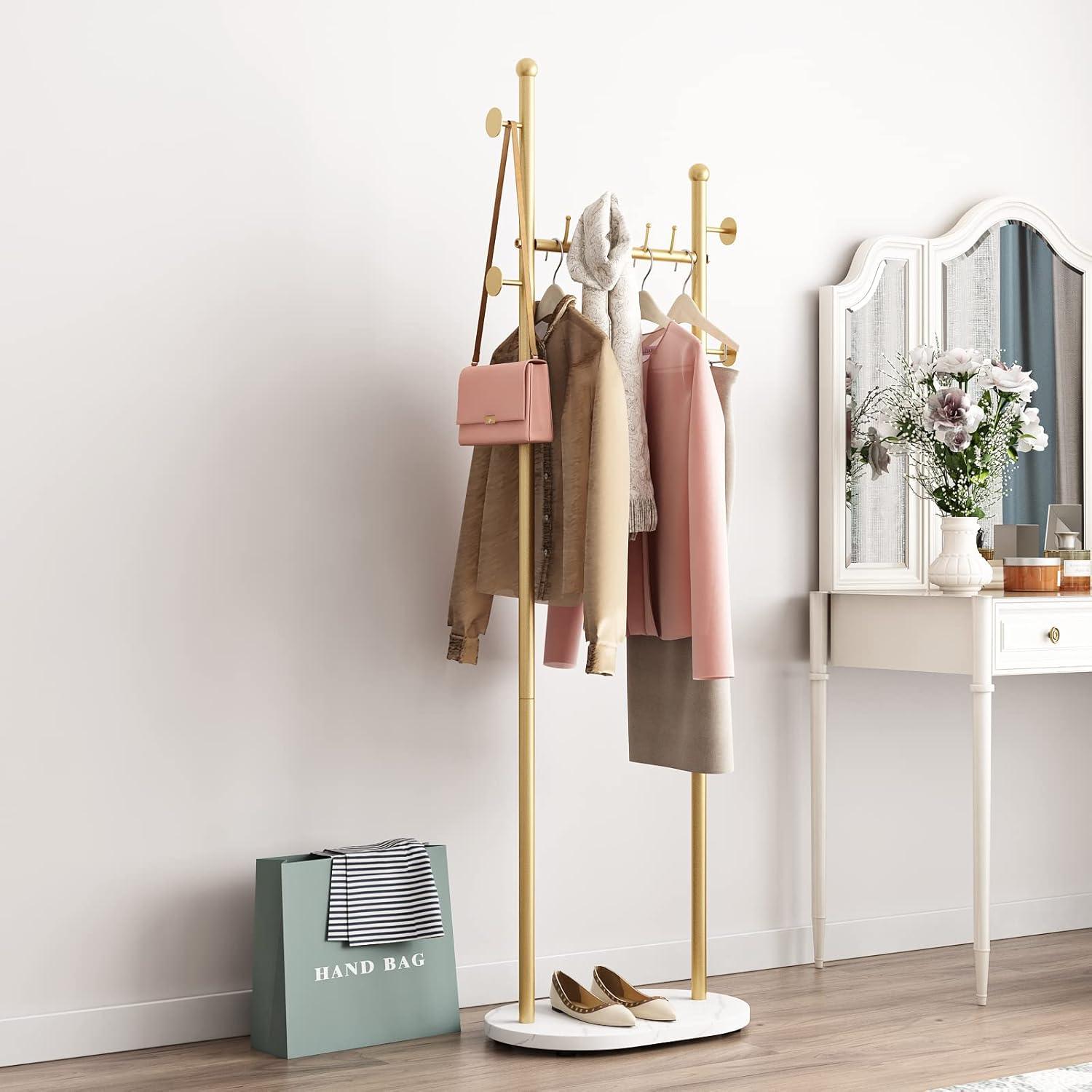 Clothing Rack, Clothes Rack with Shelf, Freestanding Coat Rack,Coat Hanger Stand with Hooks for Home